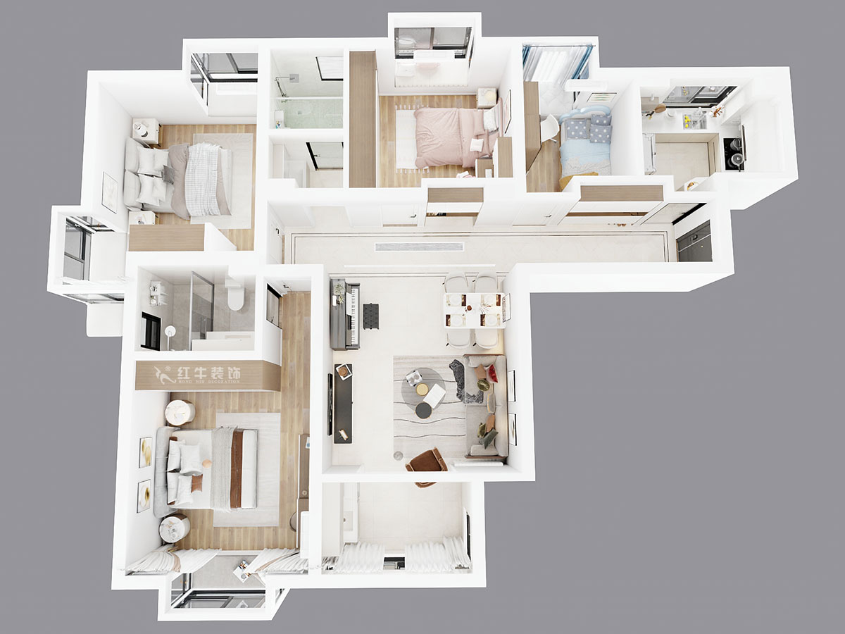 刘小勇｜万和源居4-2-1608-130㎡-现代简约风格｜3室2厅2卫｜老房装修｜定制家｜全包18万｜00_04鸟瞰图